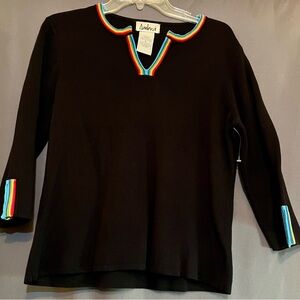 Amberly Black V-Neck Sweater with Colorful Trim